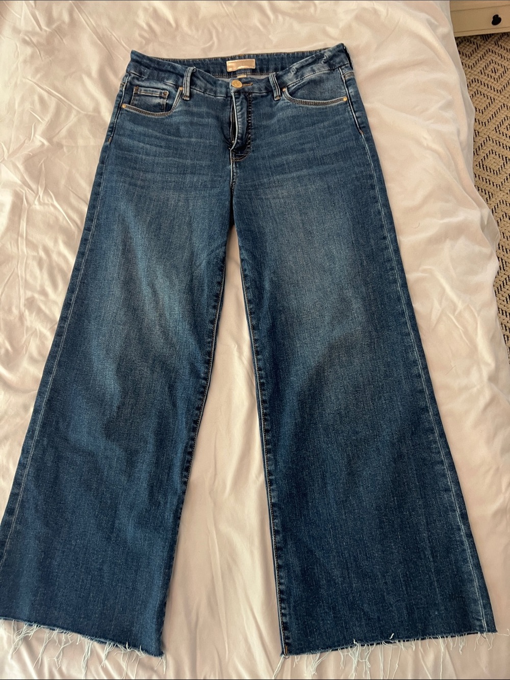 Kut from the Kloth Dark Blue Wide-Leg Frayed Hem Jeans